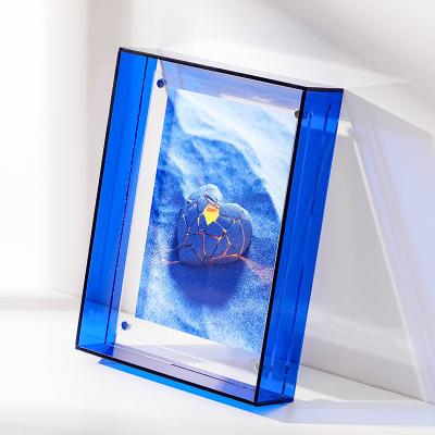 China Home Decor Blue Double Sided Acrylic Photo Block Shadow Box Frame 8''X 12'' for sale