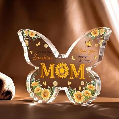 China Stijlvolle Acrylische Vlinder Thanksgiving Plaque Voor Moedersdag Verrassing Geschenk Desktop Decor Met Custom Printing Te koop