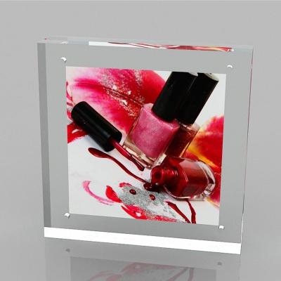 China Double-side Display Acrylic Magnetic Photo Frame Square Picture Frame Block for Home Decor and Business Gift Clear Design for sale