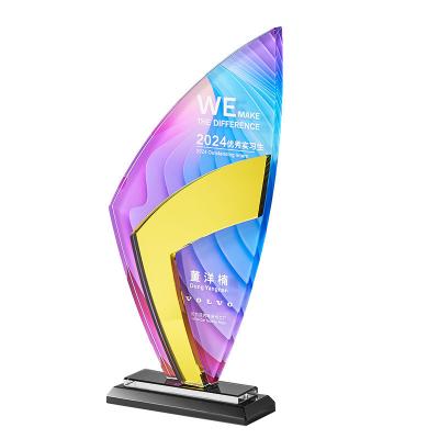 China  Wholesale Custom Colorful  Acrylic Award Trophy  Plexiglas Plaque with UV printing and Engraving  For   Business Recognition or  Anniversary Celebration for sale