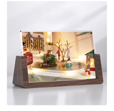 China Creative Acrylic Photo Frame with Walnut Wood U-Stand  Minimalist Beechwood Tabletop  Photo Display for 6-inch, 7-inch, and 8-inch Photos for sale