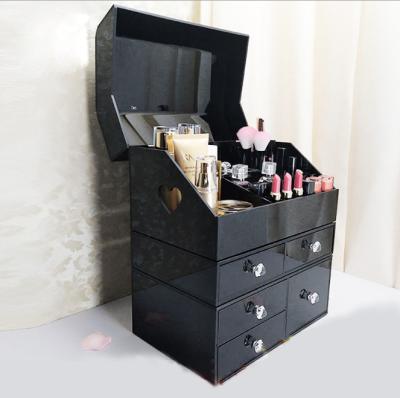 China Factory Stored PMMA Plexiglass Makeup Jewelry Black Acrylic Cosmetic Box Organizer Desktop Acrylic Drawer Organizer for sale