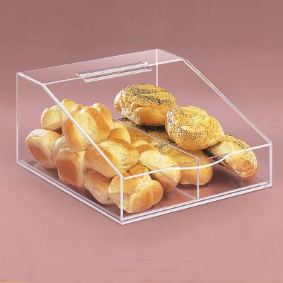 China Factory Custom Clear Square Plexiglass Acrylic Counter Bread Cookies Showcase Bread Display Stand Custom Made PMMA for sale