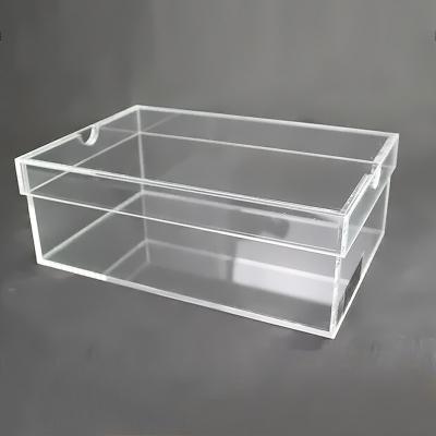 China Custom clear plexiglass square pmma acrylic shoes sports shoes display case box acrylic shoe box with a lid cover for sale