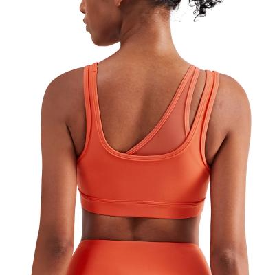 China 2022 New Lovely Yoga Vest Bra One Shoulder Breathable Fake Back Mesh Two Stitching Underwear Sports for sale