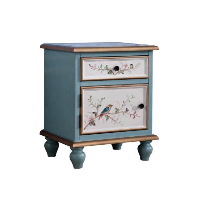 China Original antique hand painted wood end cabinet hotel bedroom design bed mini sofa side table for sale