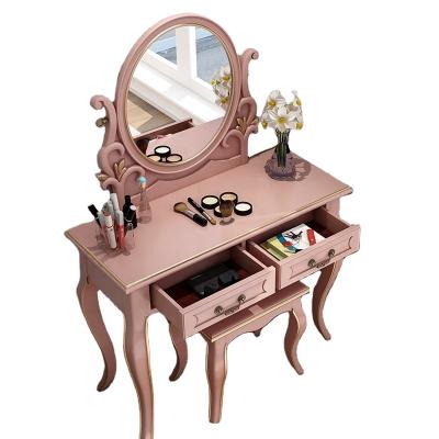 China Antique Original Rose Design White Makeup Cabinet Mirror Tools Design Vanity Dresser Table for sale