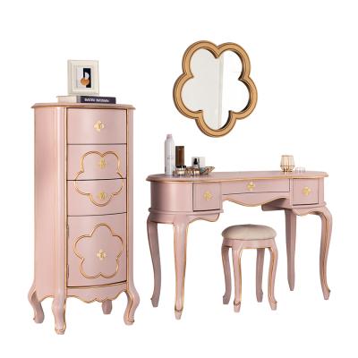 China Original Princess Design Dresser Pink Antique Mirror Design Medium Density Make Up Table With Tools for sale