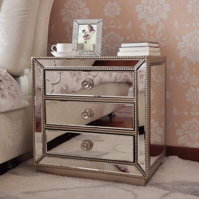 China Original Design Gorgeous Glitter Ribbon Mirrored Furniture Drawers Chest Cabinet Bed Side For Living Room for sale