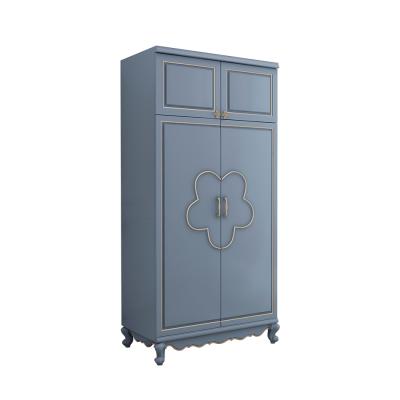 China Original Design Chic Pairs Large Capacity Storage Cabinet Wooden Blue Clothes Wardrobe for sale