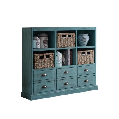 China Simple Universal Antique Style Wooden Storage Cabinet With Rattan Baskets And Drawers Bins for sale