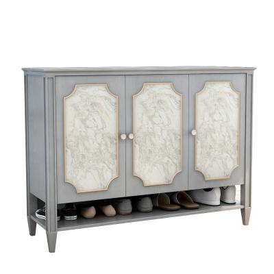 China Original Design Furniture Marble Storage Cabinet 3 Door Solid Wood Shoes Organize Shoe Cabinet for sale