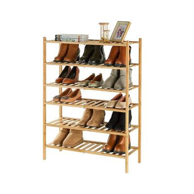 China (Size)Wholesale 3-6 Layer Adjustable Holding Stackable Organizer Bamboo Shoe Rack Shoe Shelf Storage for sale