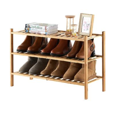 China (Size) 3 Tier Adjustable Bamboo Shoe Rack - Wooden Home Storage - Belongings Organizer Ambient Natural - Closet Cabinet Shelf - for sale