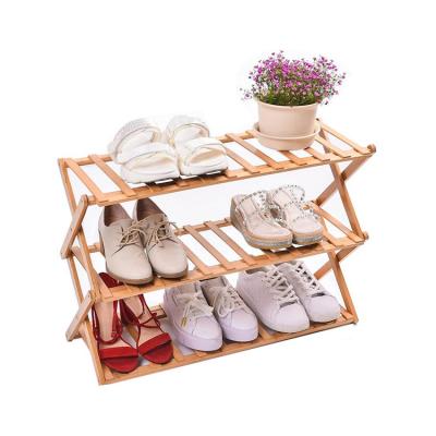 China (Other) 3Tier Adjustable Multifunctional Portable Foldable Natural Bamboo Modern Shoe Display Rack Shelf For Entryway Home Organizer for sale