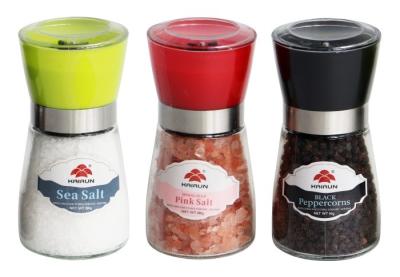 China Refillable Glass Salt Pepper Grinders, Adjustable Salt Pepper Grinders Variety of Colors for sale