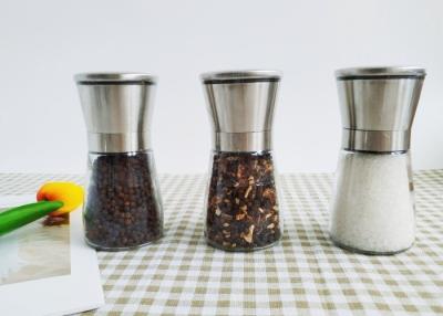 China Adjustable Glass Salt and Pepper Grinders with Stainless Steel Grinder Cap for sale