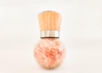 China Round Glass Bottle With Wooden Lid And Ceramic Core Pink Salt Grinder for sale