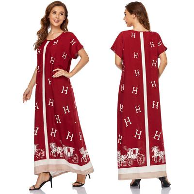 China 2021 New Fashion Ladies Daily Casual Formal Muslim Dress Shielding Middle Eastern Islamic Clothing Long Skirt Print Large Loose Long Swing Dress for sale