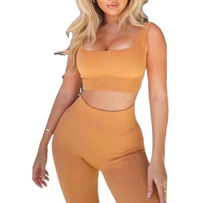 China 2021 Women 2 Piece Yoga Wear Top Breathable Wear And Pants High Waist Fitness Yoga Seamless Set for sale