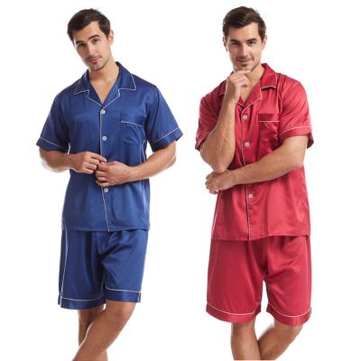 China Summer QUICK DRY Mens Pajamas Short Sleeve Shorts Two Piece Casual Plus Size Home Service Solid Color Satin Pajamas Set for sale