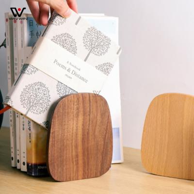 China Concise Environmentally Friendly Style Nature Beech Wood Book Stand Style Wooden Bookends Japanese Style Creative Book Ends for sale