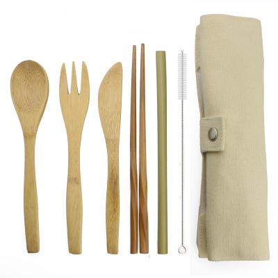 China Sustainable Reusable Bamboo Cooking Utensils Travel Cutlery Set Includes Spoon, Fork, Knife Home Tableware for sale