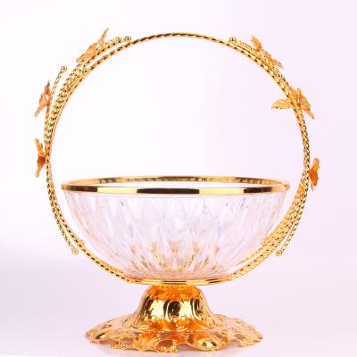 China Arabic luxury type fruit basket home wedding arabic muslim gold plating decoration handle for sale