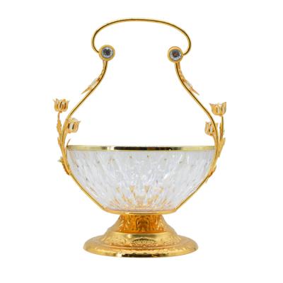 China Fruit Basket Gold Silver Metal Viable Elegant Muslim Wedding Holiday Decoration Basket for sale