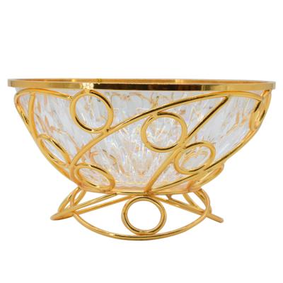 China Creative Viable Transparent Metal Fruit Salad Bowl Gold for sale