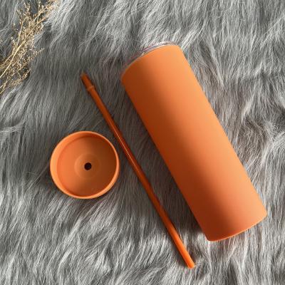 China Hot Selling Sustainable Wholesale 16oz Colored Acrylic Reusable Mugs Cups With Lids And Straws Double Wall Matte Plastic Bulk Tumblers for sale