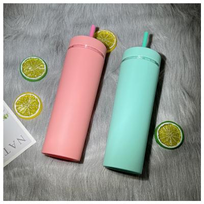 China Newest Viable Hot Selling 24oz Solid Color BPA Free Iced Matte Reusable Smoothie Plastic Cold Cups With Lids And Straws for sale