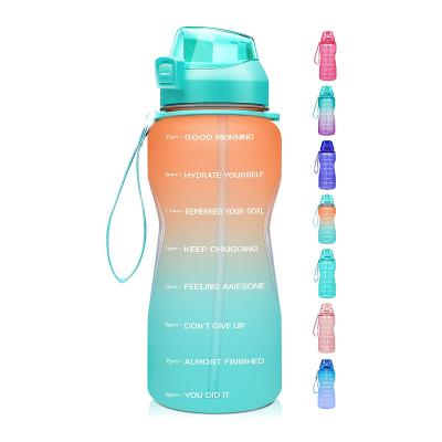 China Large Half Gallon / 64oz Sustainable Motivational Water Bottle with Time Marker and Straw, Leakproof Tritan BPA Free Water Jug, Make Sure You Drink E for sale