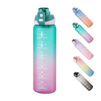 China 1L Tritan Half Gallon 32oz Custom Viable Leakproof Sports Plastic Motivational Water Bottle With Filter Bpa Free for sale