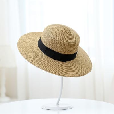 China Wholesale Fashional Skimmer Straw Hat Custom Straw Hat Wide Brim Wedding Boater Straw Hat for sale