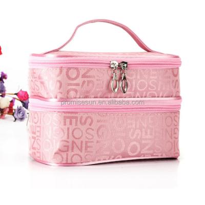 China New factory classification double-layer makeup jacquard letter toiletry bag directly supply clear high quality cosmetic custom stain waterproof bag for sale