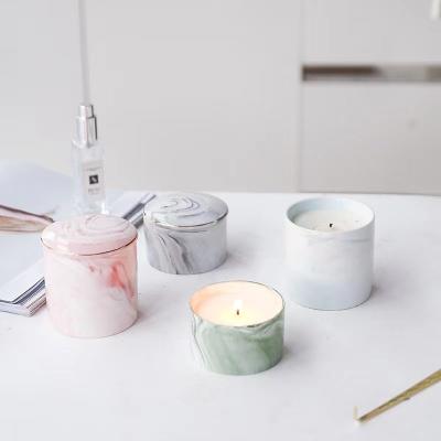 China Home Decoration Marble Grain 4 Candle Holder Ceramic Customized Colors Optional Candle Jars for sale