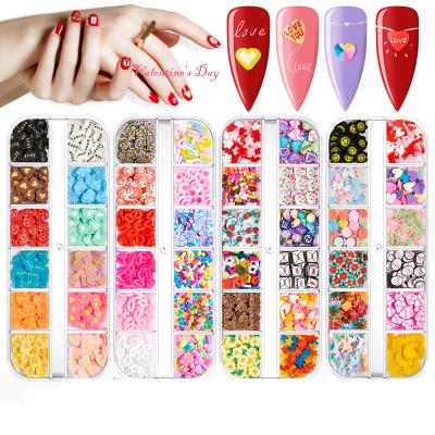 China Convenient Valentine's Day Mixed Designs Polymer Clay Slices 3d Nail Charms Love Heart Lips Nail Kit Kawaii Accessories for sale