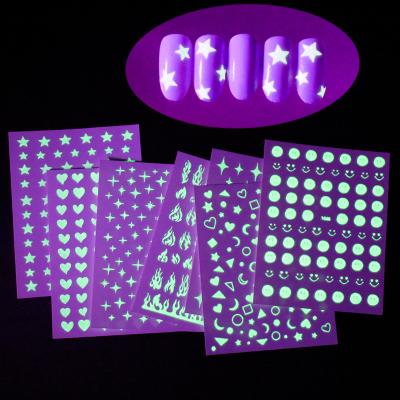 China DIY Manicure Hot Sale Glow In The Dark Nail Stickers Design Decoration Fluorescent Manicure Decals Diy Nail Art Stickers for sale