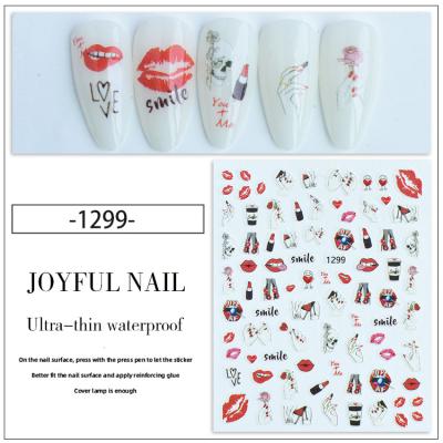 China Popular Hot Sale Lips Kiss Girls Valentine Designers 2022 Nail Art Stickers 3D Sexy Girl Nail Decals Decoration for sale