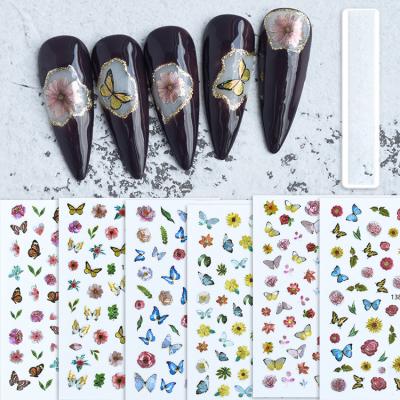 China Convenient 2022 Hot Sale High Quality Shiny Butterfly Flower Stickers Diy 3d Nail Decals Butterfly Flowers Nail Art Stickers for sale