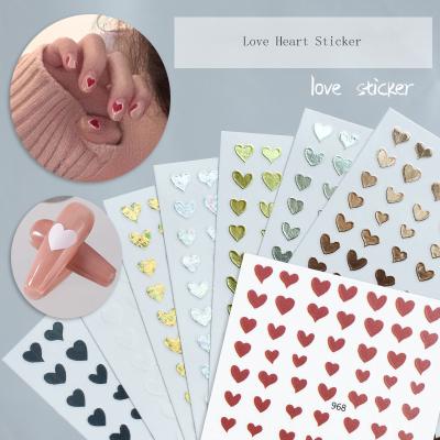 China Shiny Hot Sale Love Heart 3D Nail Art Stickers Decals Hearts Gold White Black Manicure Valentine Design Stickers for sale