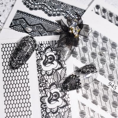 China Convenient Hot Sale 3D Black White Lace Design Manicure Nail Art Stickers French Elegant Lace Stickers Nail Art Accessories for sale