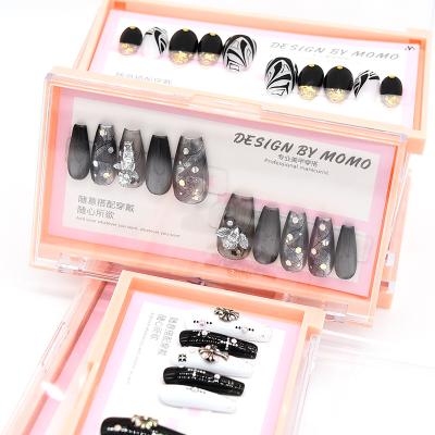 China Design Handmade Fake Nails With Rhinestones Luxury Handmade Nails Press On Customized Artificial Fingernails for sale