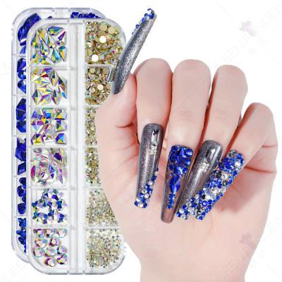 China Fashionable Hot Selling Flatback Nail Art Rhinestones 3d Glass Mixed Shape Heart Stones Box Ab Diamond Nail Crystal Sets For Nails for sale