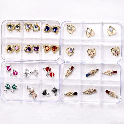 China Fashionable Metal Alloy Nail Art Rhinestone Charms 3D Nail Art Jewelry Zircon Decoration Designer Nail Charms for sale