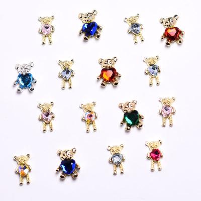 China Shiny Hot Selling Heart Diamond Bear 3D Alloy Other Nail Art Charms Diamond Bear 3D Nail Charms For Nail Art DIY for sale