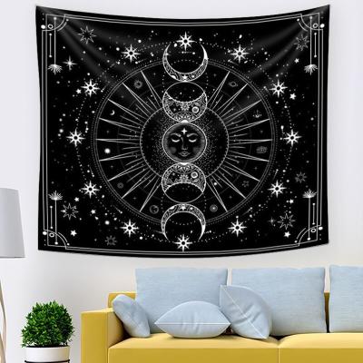 China Country Sun and Moon Zodiac Sign Tapestry Wall Hanging Stars Spaces Carpet Psychedelic Black and White Bedroom Wall Home Decoration for sale