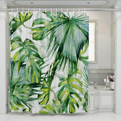 China Sustainable Hot Selling Green Plants Pattern Shower Curtain Polyester Waterproof Shower Curtain Can Be Customized for sale