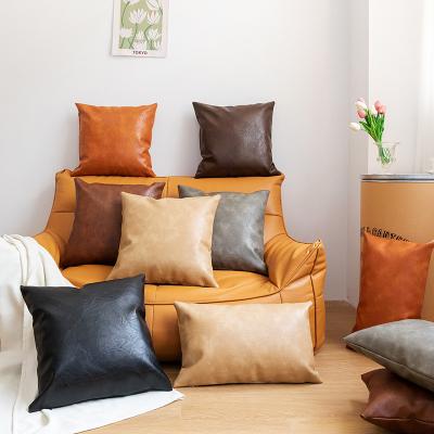 China Viable decorative living room simple and solid color PU double-sided pillowcase for sale